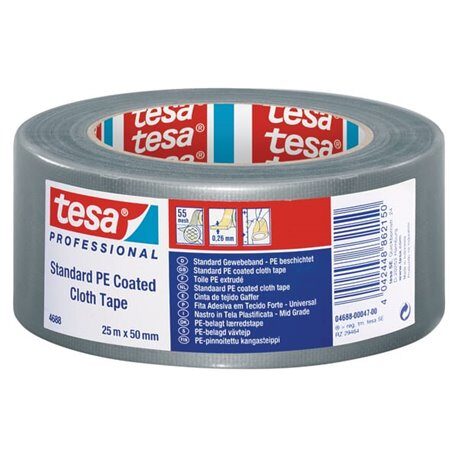 Taśma tkaninowa, standardowa, powlekana PE, szara, 50 m x 50 mm, TesaBAND® T046880003100 4042448098009