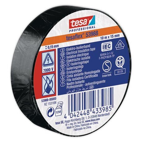 Taśma izolacyjna, czarna, 10 m x 15 mm TesaFLEX® T539880000000 4042448433985