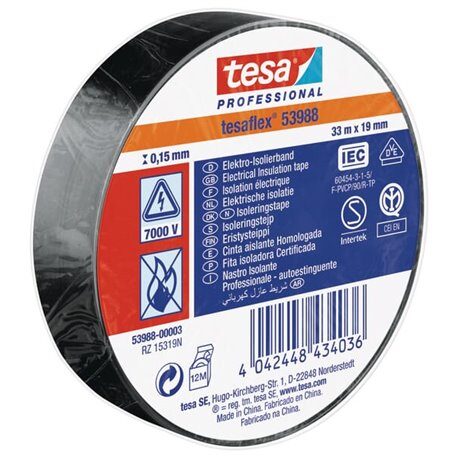Taśma izolacyjna, czarna, 33 m x 19 mm TesaFLEX® T539880000300 4042448434036