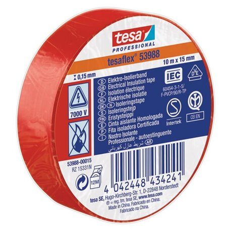 Taśma izolacyjna, czerwona, 10 m x 15 mm TesaFLEX® T539880001500 4042448434241