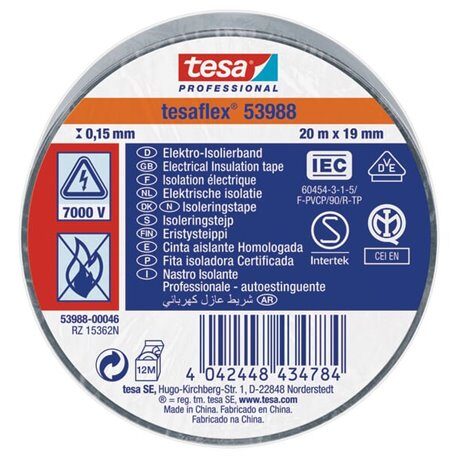 Taśma izolacyjna, szara, 20 m x 19 mm TesaFLEX® T539880004600 4042448434784