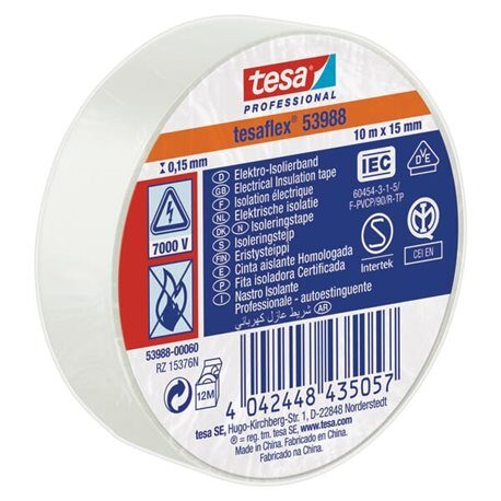Taśma izolacyjna, biała, 10 m x 15 mm TesaFLEX® T539880006000 4042448435057