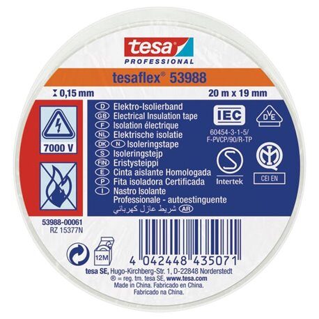 Taśma izolacyjna, biała, 20 m x 19 mm TesaFLEX® T539880006100 4042448435071
