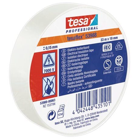 Taśma izolacyjna, biała, 33 m x 19 mm TesaFLEX® T539880006300 4042448435101