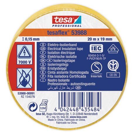 Taśma izolacyjna, żółta, 20 m x 19 mm TesaFLEX® T539880009100 4042448435484