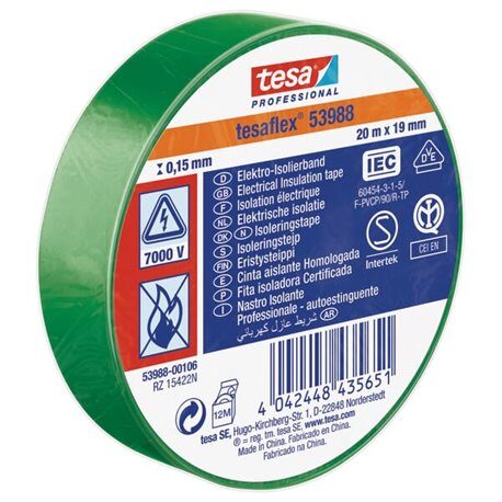 Taśma izolacyjna, zielona, 20 m x 19 mm TesaFLEX® T539880010600 4042448435651