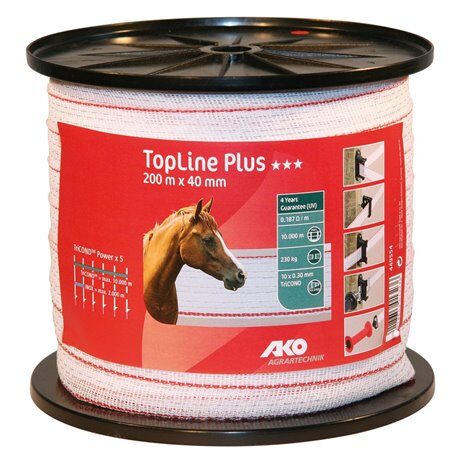 Taśma do pastucha AKO TopLine Plus 40 mm / 200 m biało-czerwona