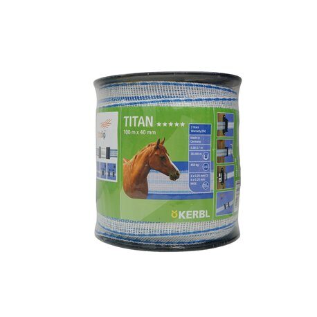 Taśma ogrodzeniowa TITAN 40mm x 100m, biało - niebieska , Kerbl