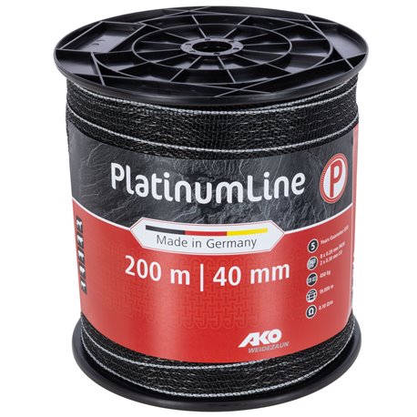 Taśma ogrodzeniowa 40 mm 200 m PlatinumLine czarno-biała AKO
