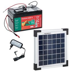 Zestaw solarny: panel słoneczny 5 W, akumulator AGM 15Ah, ładowarka 230V